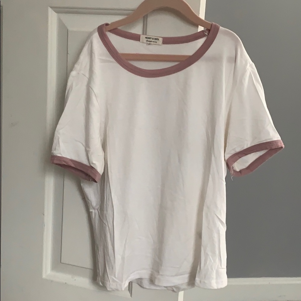 white with pink edge t shirt